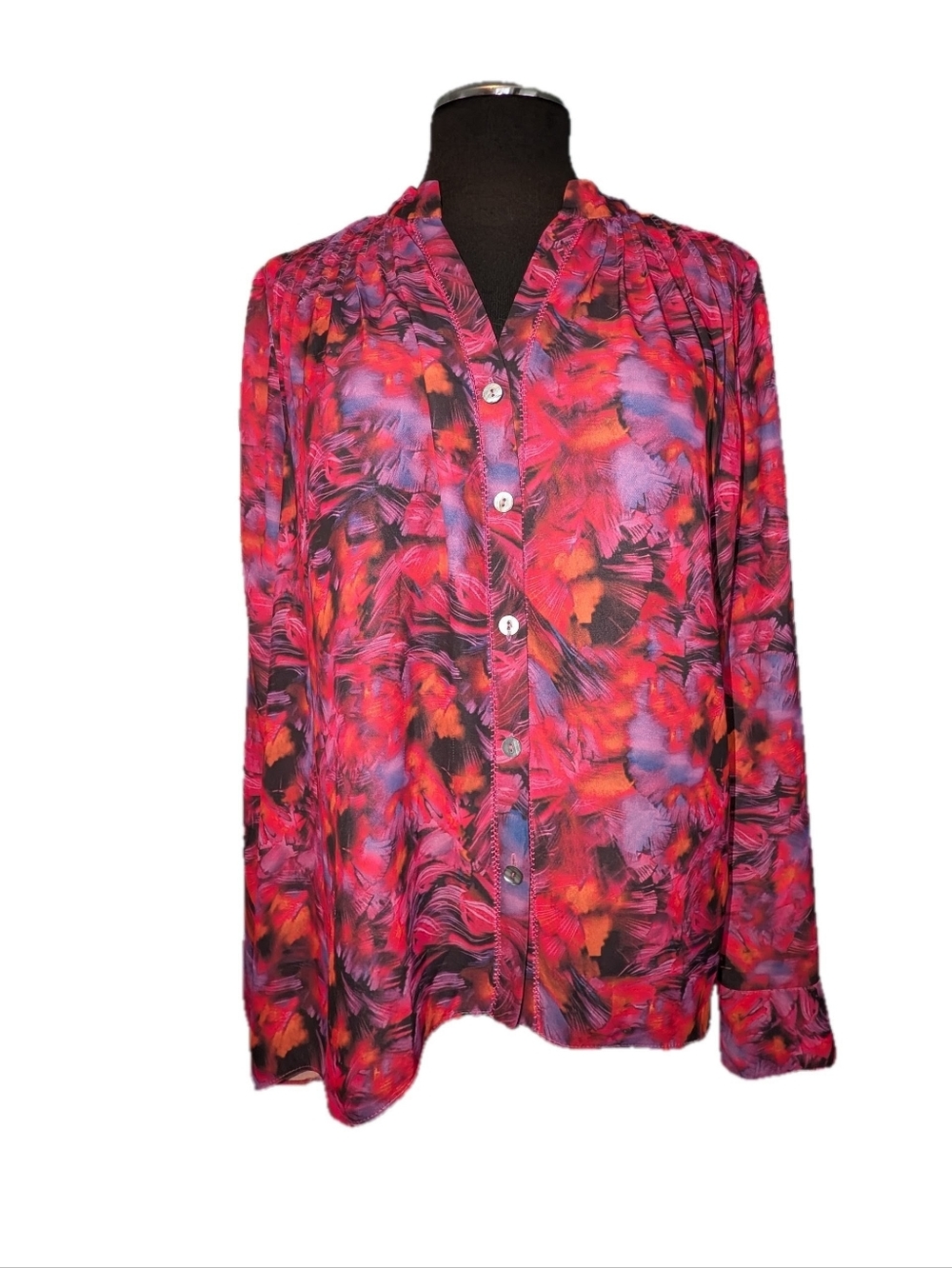 Ramy Brook Relaxed Fit Watercolor Print Top, Size Medium, Red/Purple/Pink